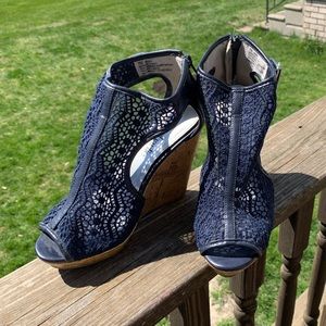 Lace Navy Wedges